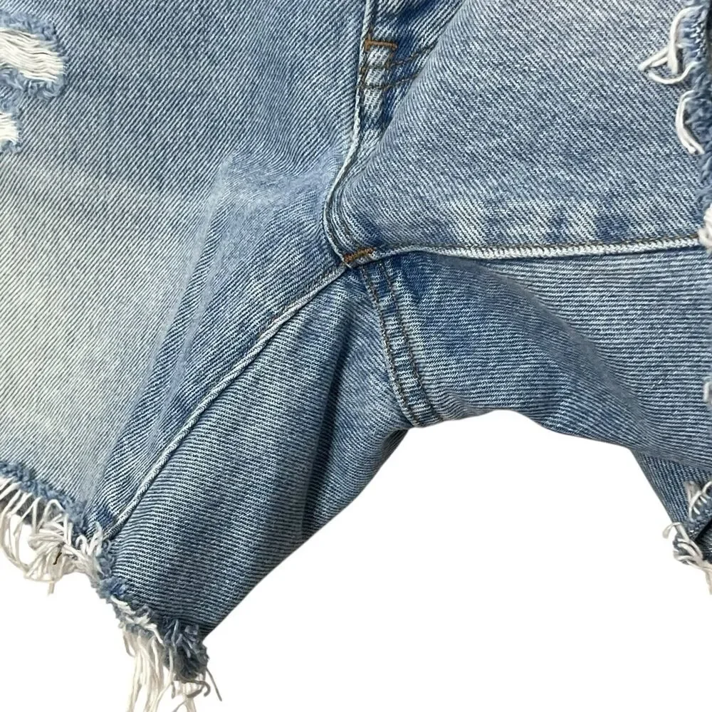 Madewell Denim Shorts Selton Wash Distressed Raw Hem Size 24